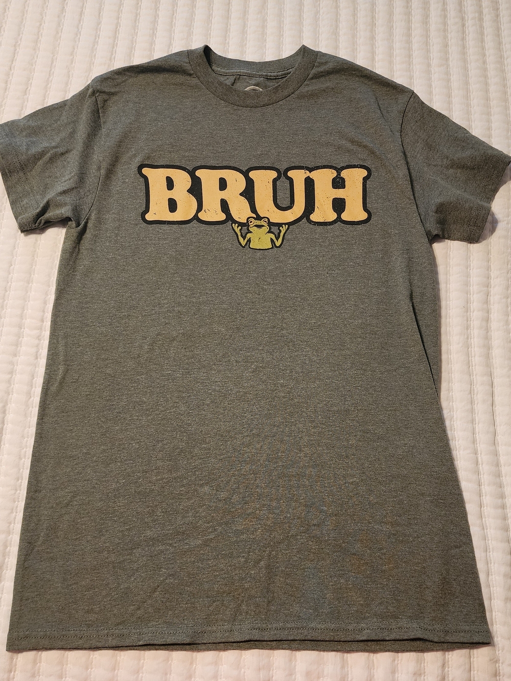 Source Unknown Gray "BRUH" Graphic Tee with Yellow Frog